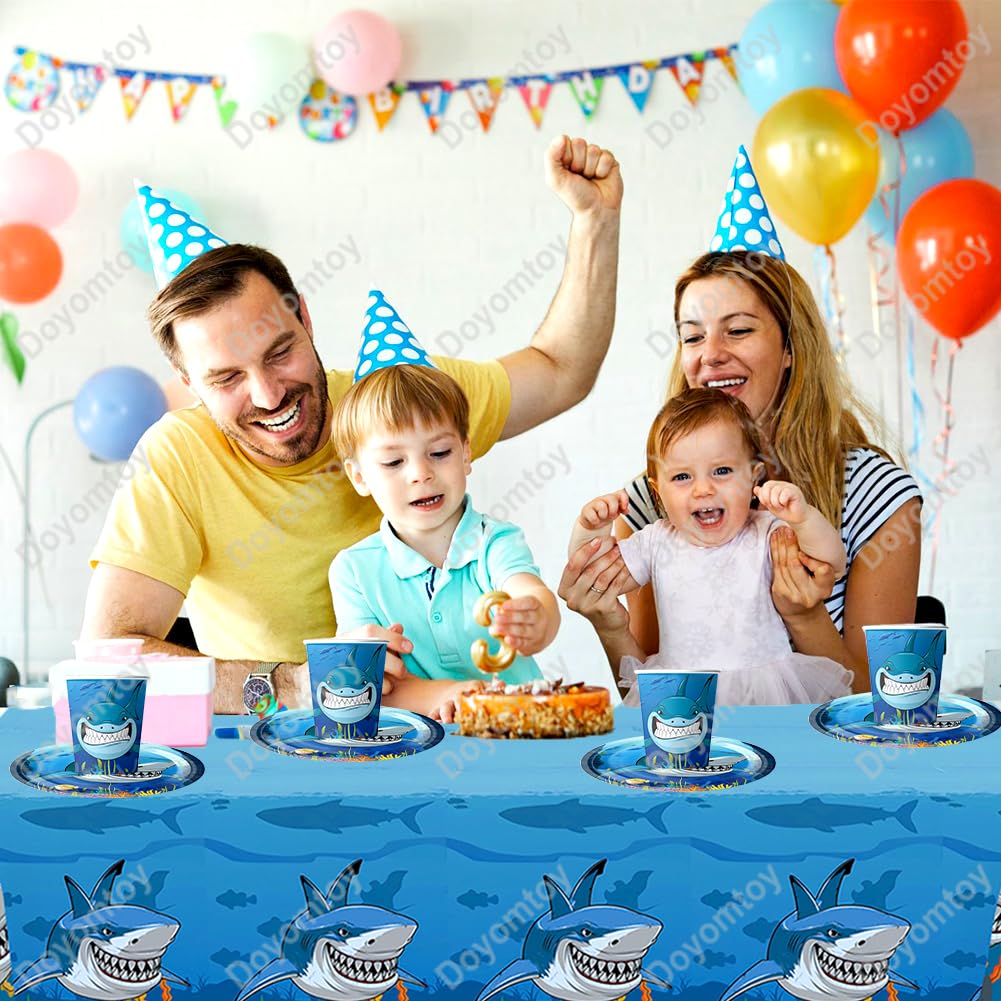 Stoviglie per Feste Squalo,Doyomtoy Animali Oceanici Compleanno Squali Decorazioni Ocean Sea Piatti di Compleanno, Tazze, Tovaglioli per Bambini Compleanno Favors 20 Ospiti