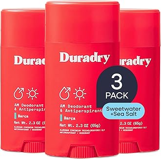 Duradry Clinical-Strength Antiperspirant Deodorant for Women and Men - Clean formula with Natural Ingredients, Odor, and Excessive Sweat protection for Armpits - Barca (Sweetwater+sea salt),3-pack