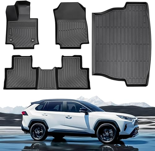Alfombrillas de piso de ajuste personalizado para Toyota Rav4 2025 2024 2023 2022 2021 2020 2019 (No para híbrido o Prime), Alfombrillas de maletero