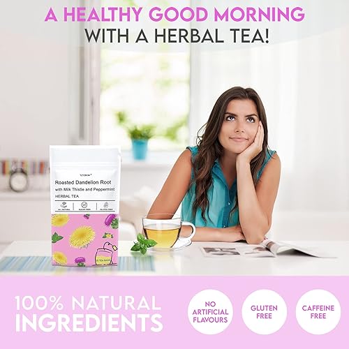 Miniatura 3 de TZTZBOM Raíz de diente de león tostado natural prémium con cardo mariano y menta, té de hierbas para limpieza del hígado, 20 bolsas de té