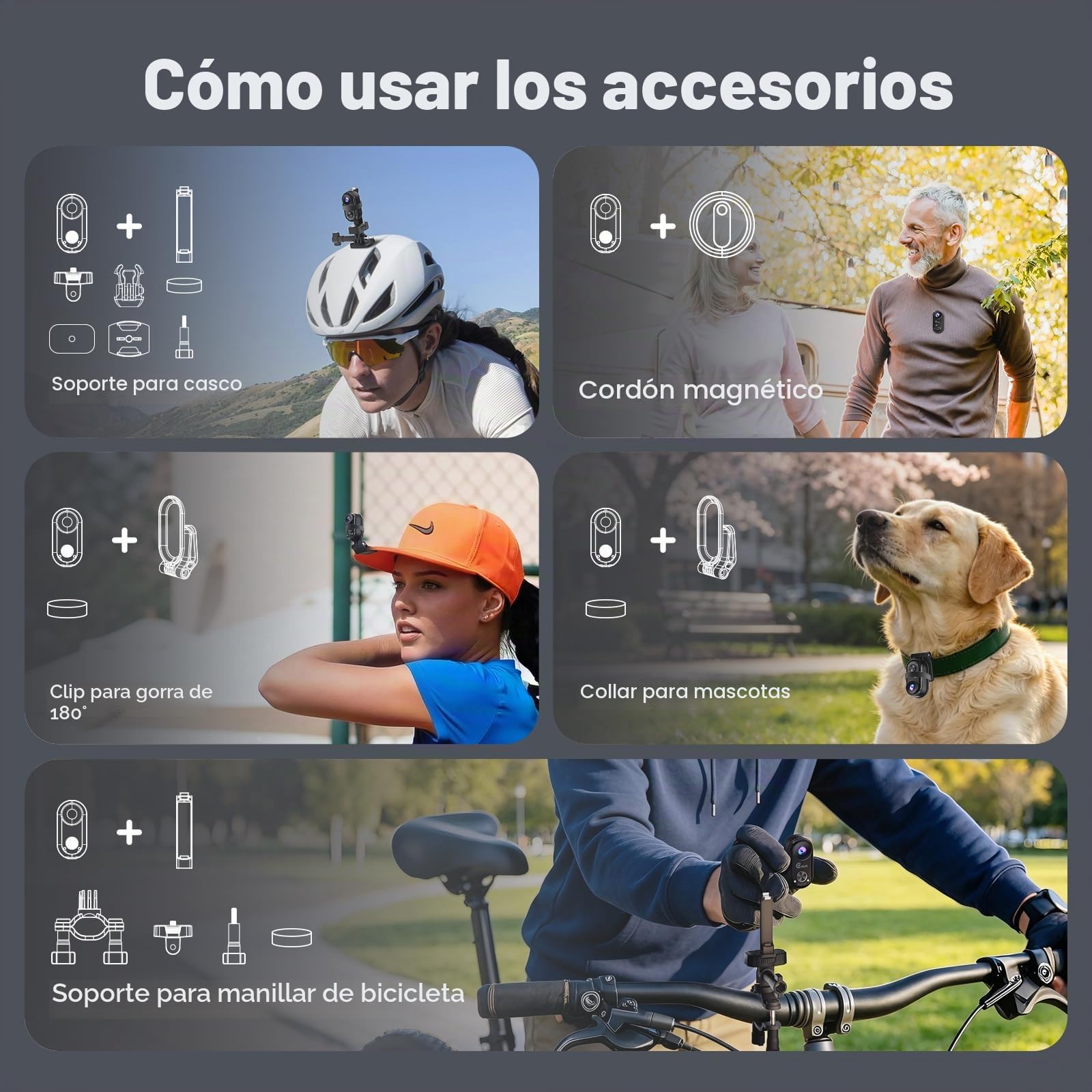 4K Mini Cámara de acción: Cámara Magnética con WiFi, cámara POV Wearable Estabilización, Cámara Deportiva para Vlogs con grabación Manos Libres, Ideal para Moto, Viajes, Mascotas y Casco