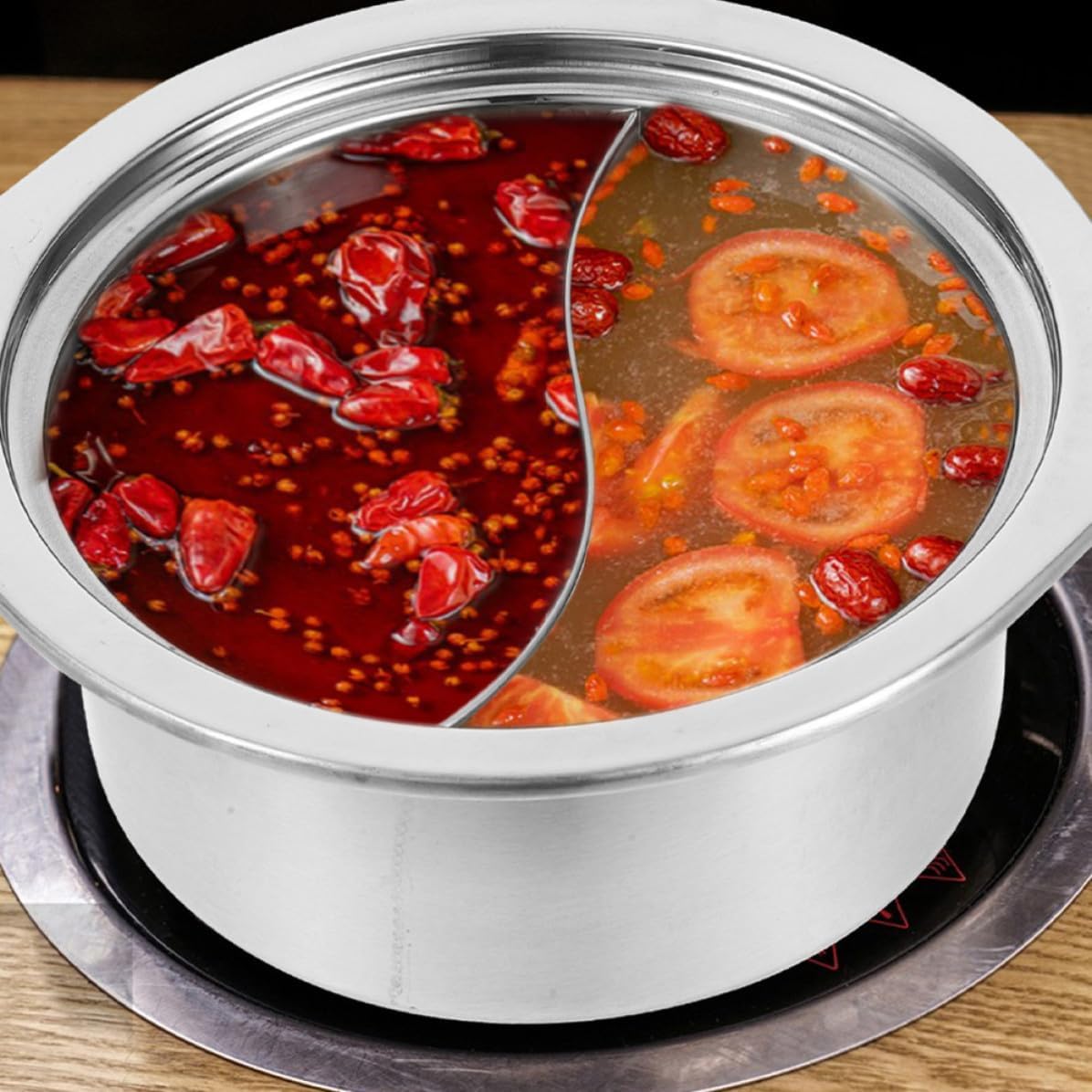 Stainless Steel Divided Hot Pot for Kitchen Dual Flavor Cooking