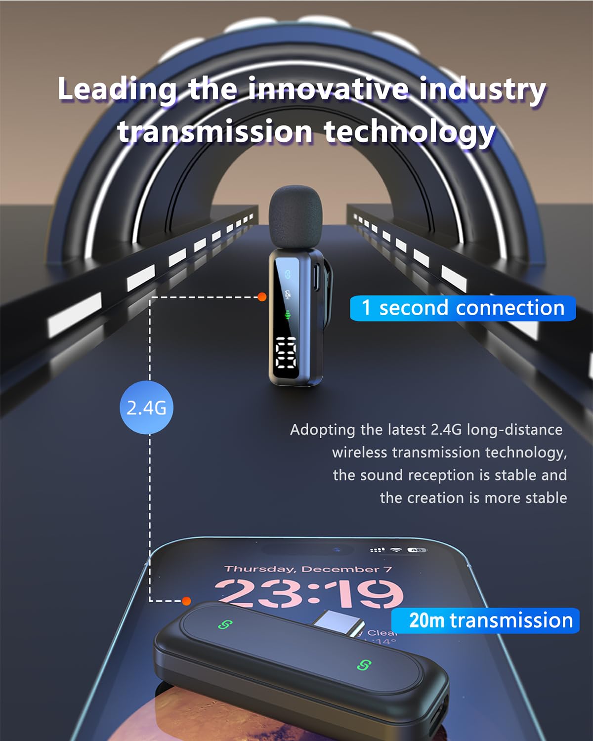 Micro Cravate Sans Fil - Microphone Sans Fil à pince compatible iPhone/Android/Ordinateur, Mini Micro avec suppression du bruit, compatible streaming en direct, vlogging, YouTube, TikTok et interviews