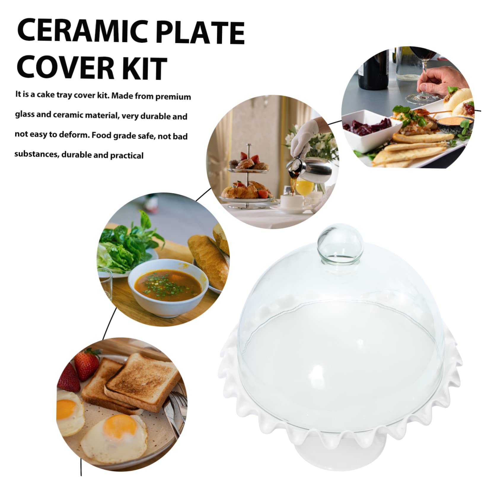 Couvercle à Gâteau en Verre Transparent avec Plateau Céramique, 1 Set