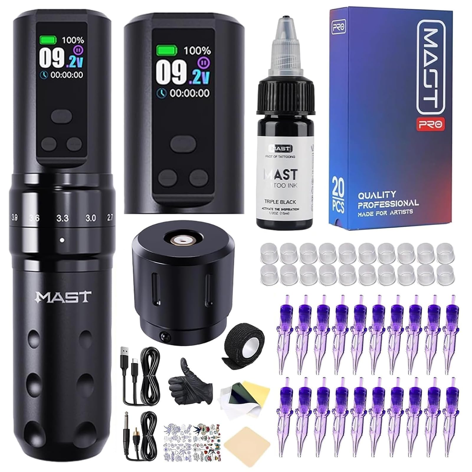 Mast Fold2 Pro Kabellose Tattoo Maschine Pen Rotary Tätowiermaschine Tattoo Gun 7 Strokes Length 2000mAh Batterie Powerful Motor by Mcore Smart Display Screen für Pro Artists (TZWQP-076)
