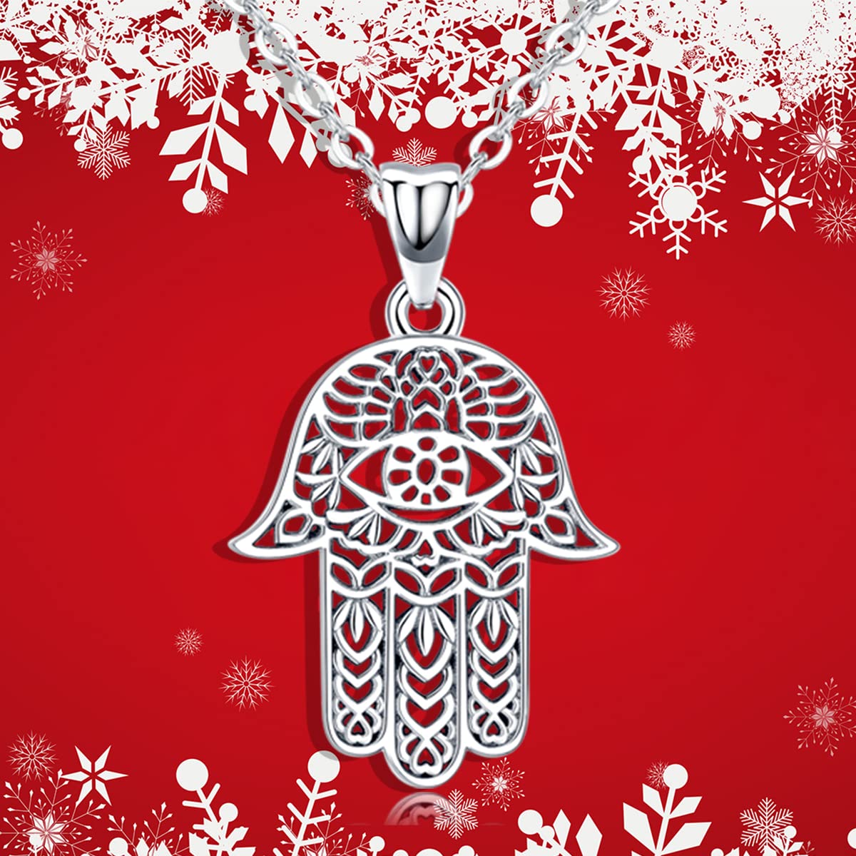 Fatimas Hand Kette 925 Sterling Silber Hand der Bösen Augen Anhänger Damen Halsketten Amulett Schmuck, Geschenke für Mamas Freundin Mädchen