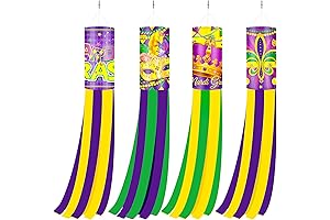4 Pieces Mardi Gras Wind Sock Fleur-de-Lis Wind Socks and Spinners