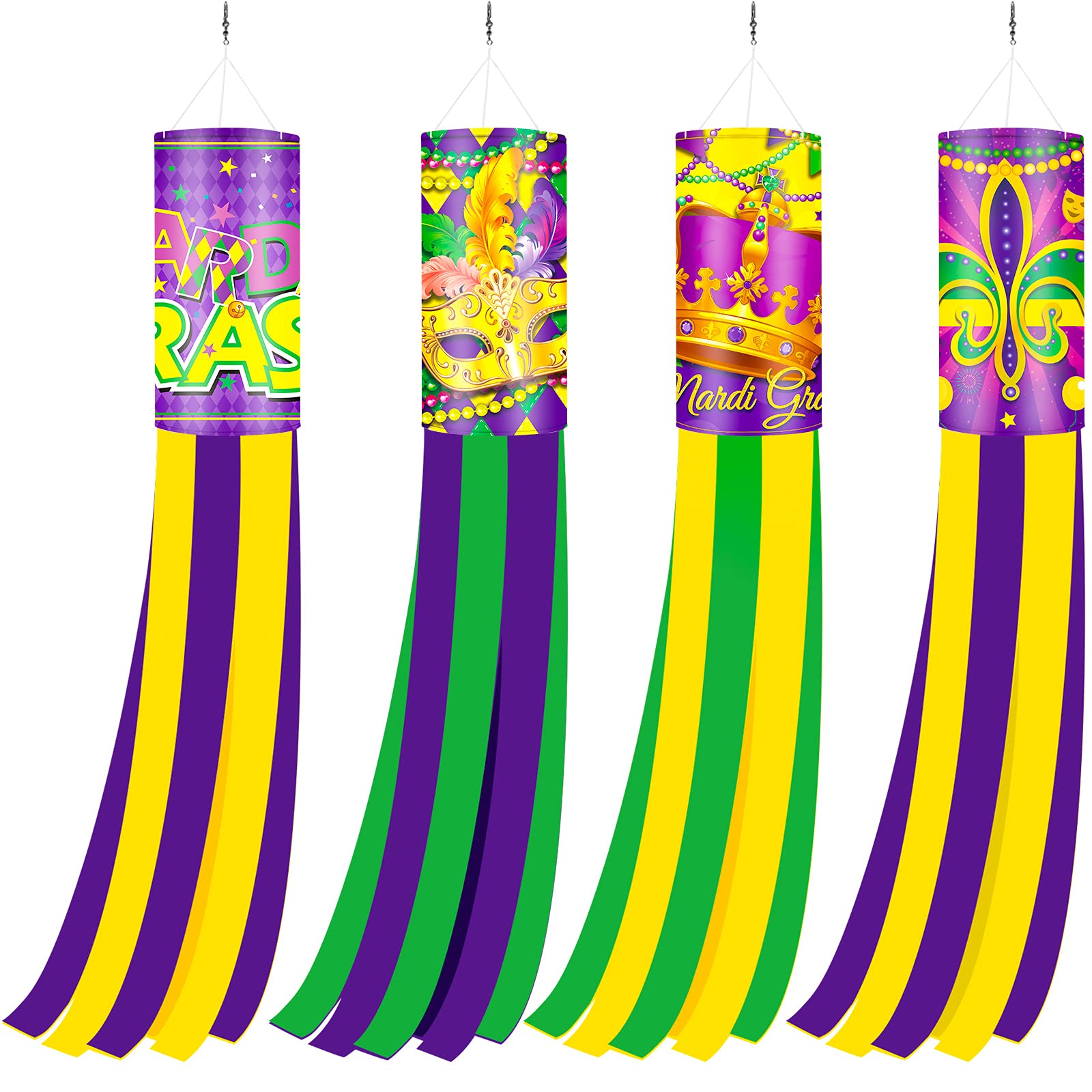 Chaussette à vent Mardi Gras pour animer le jardin aux couleurs violet jaune vert