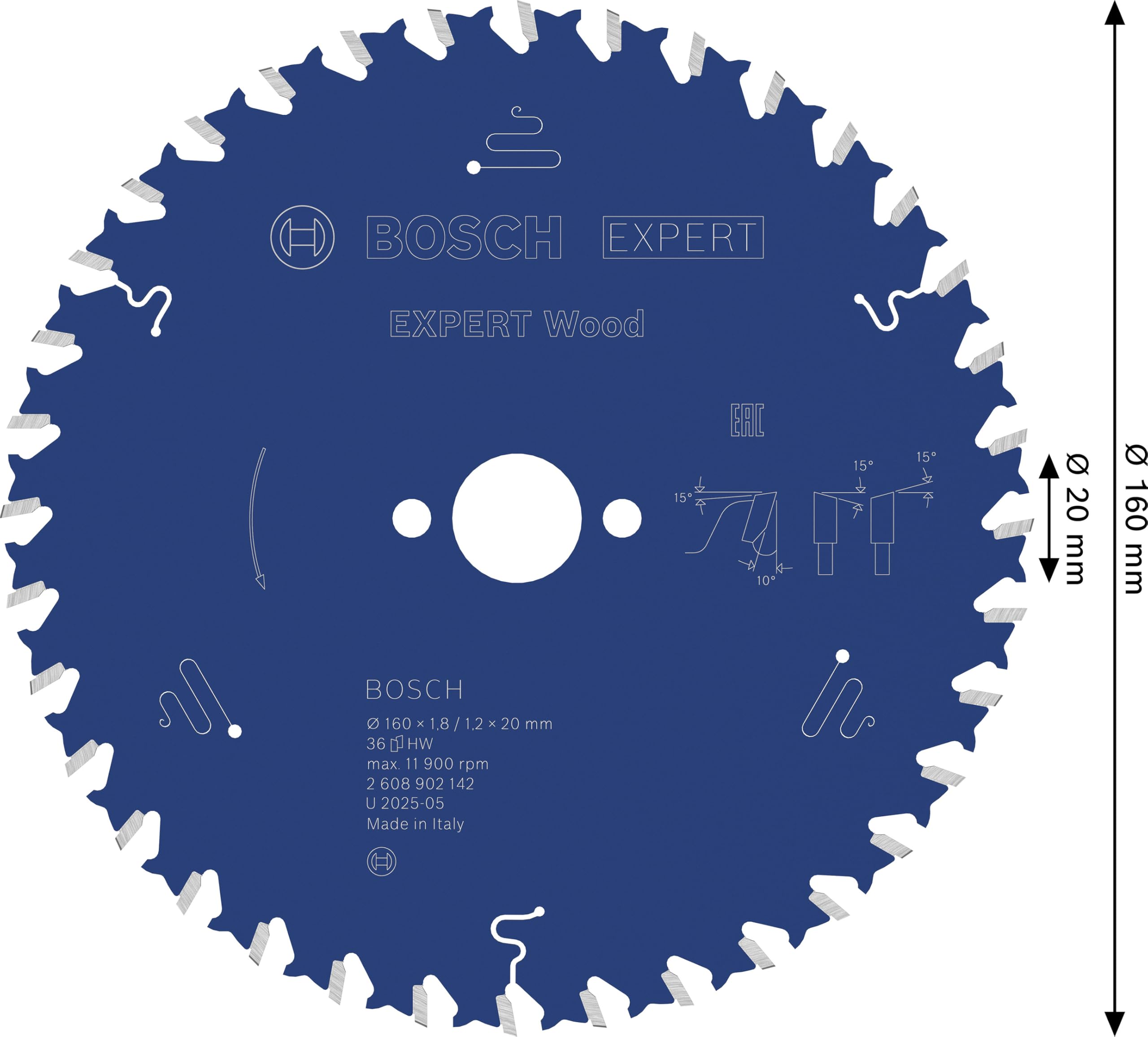 Bosch 1x Lama per sega circolare EXPERT per legno cablata (per Legno tenero, Legno duro, Ø mm, Professional Accessorio Seghe circolari a filo portatili)