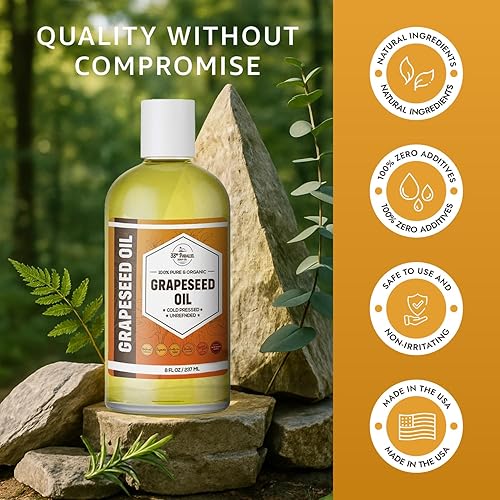 Miniatura 6 de Aceite de uva orgánico (16 onzas) prensado en frío sin refinar  100% puro y natural sin OMG  Disponible a granel  Piel, cabello, cara, portador para