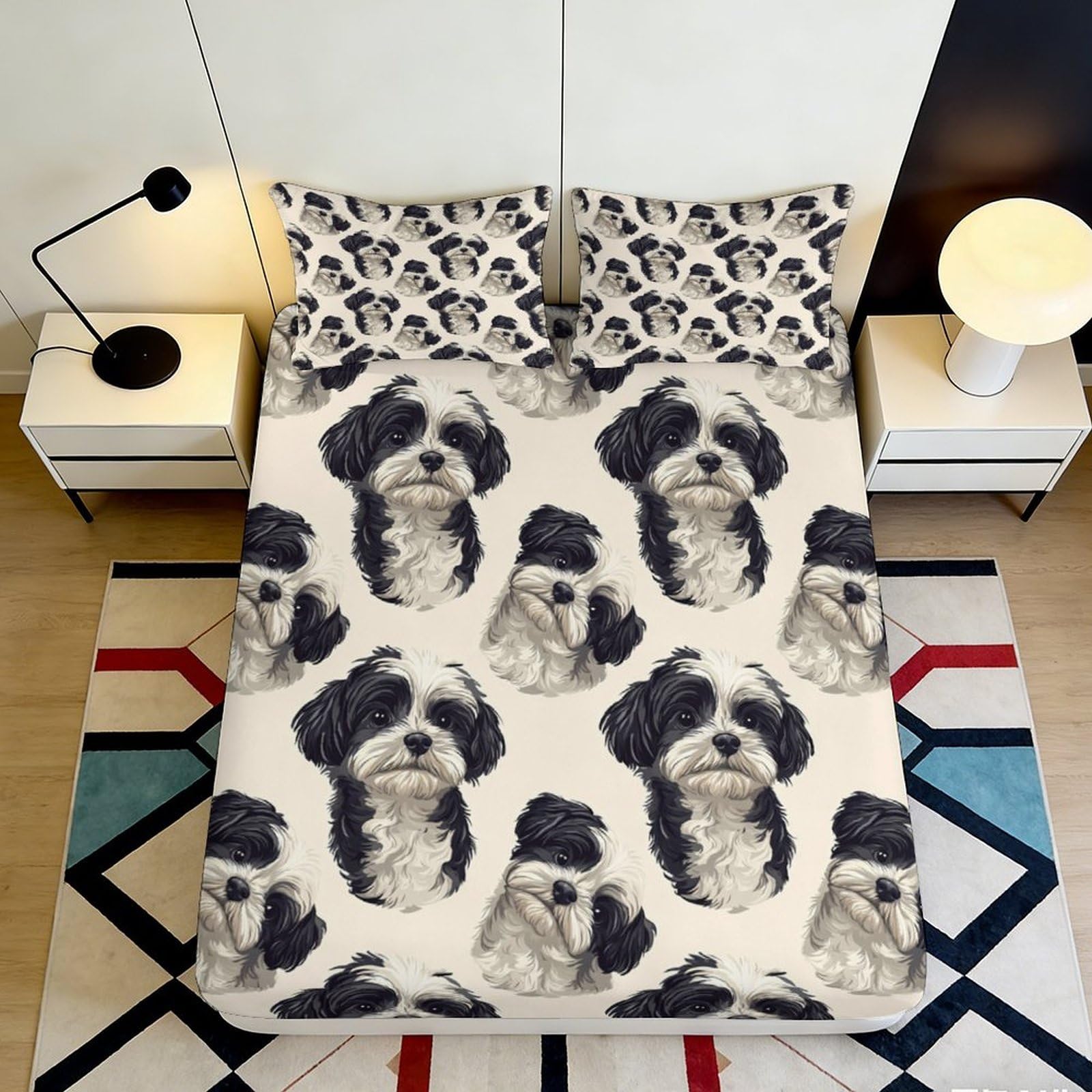 Decorative Shih Tzu Fitted Sheet, 3D Printed, Microfiber soft touch, Bed Cover for home bedroom, wrinkle resistant, apartment bedding, chars 120x200x25cm