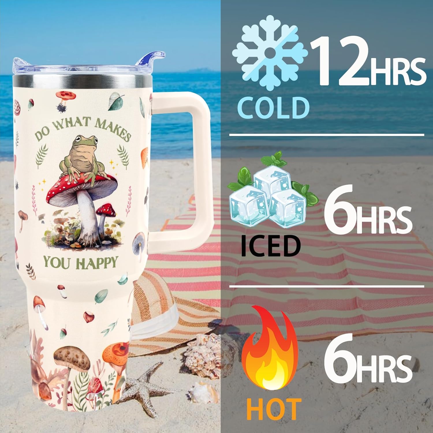 Mushroom Tumbler 40 oz Tumbler with Handle and Straw Lid Leak Proof - Stainless Steel Insulated Tumbler - Travel Mug for Mothers Day Birthday Gift for Women Mom Daughter - Image 4