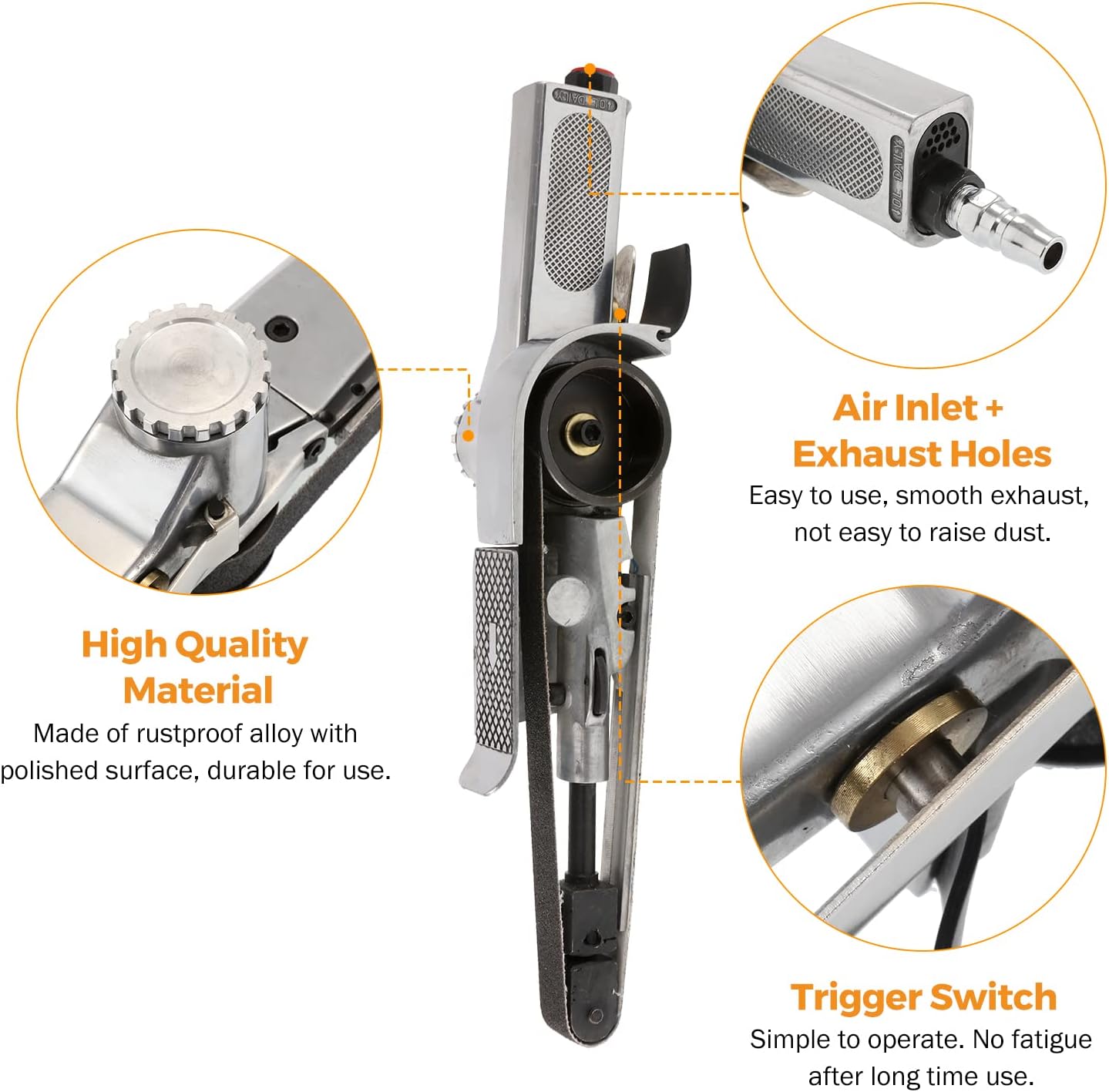 BEAMNOVA Mini Air Belt Sander for Woodworking Metal Working 20mm 3/4 Inch Handheld Angle Grinder with 3 Belts 80/100/120 Grit Industrial Pneumatic Tool