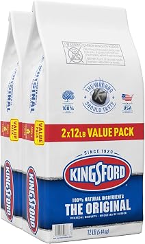 Kingsford Original Charcoal Briquettes, BBQ Charcoal for Grilling 12 Pounds Each Pack of 2 Package May Vary