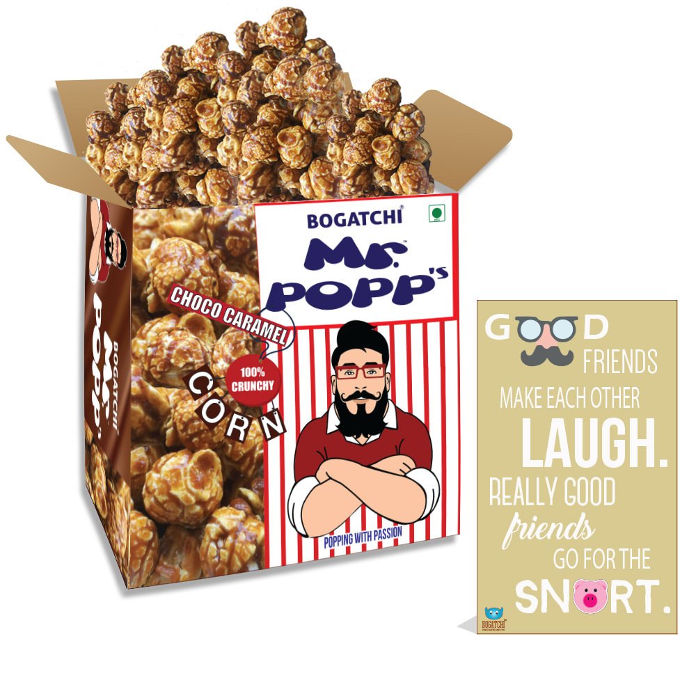 bogatchi mr.popp's dark chocolate popcorn, handcrafted gourmet popcorn gift hamper,birthday gift for boy, 250g + free happy birthday card