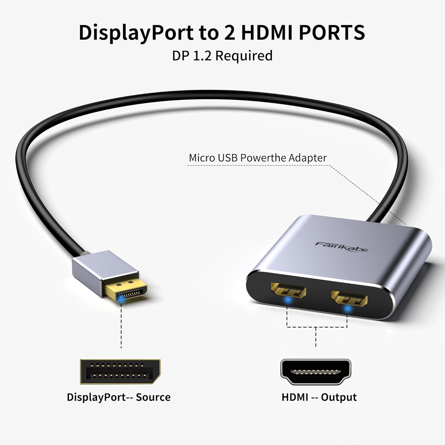 Displayport to Dual HDMI Adapter, 4K 60Hz Display Port to hdmi Splitter for Dual Monitors Extended Display, DP 1.2 to 2 HDMI Monitor for Computer Laptop Graphic Card, MST Extend Mode for Windows Only