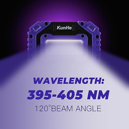 Miniatura 5 de KunHe Paquete de 2 luces negras UV recargables portátiles alimentadas por batería, luz ultravioleta inalámbrica de 395 nm, lámpara de reflector