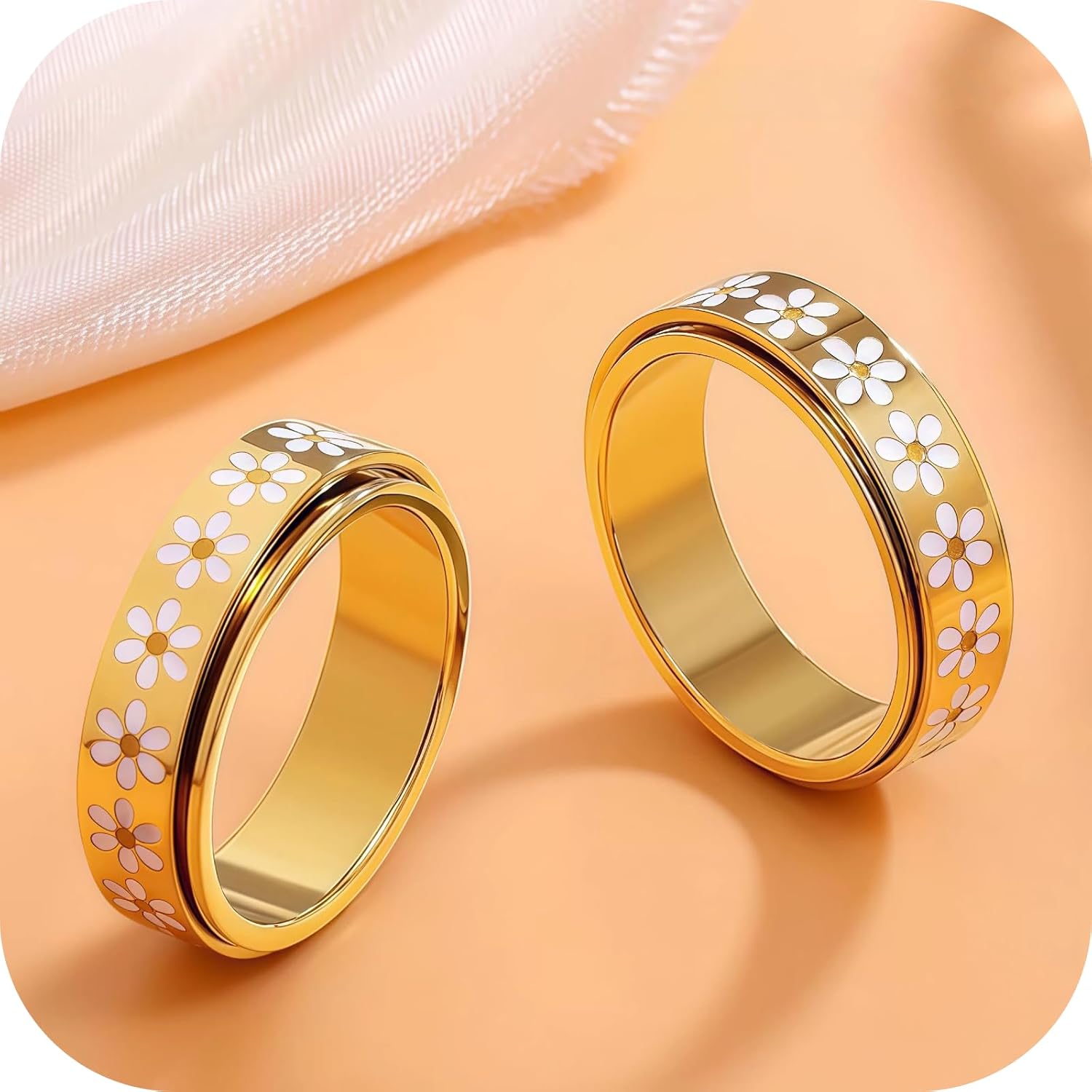 Daisy Fidget Ring for Anxiety Relief - 18K Gold Plated Stainless Steel Spinner Band for Stress Relief, Statement Flower Ring for Women, Gift for Birthday Valentine's Day, Size 6-10 - Image 5