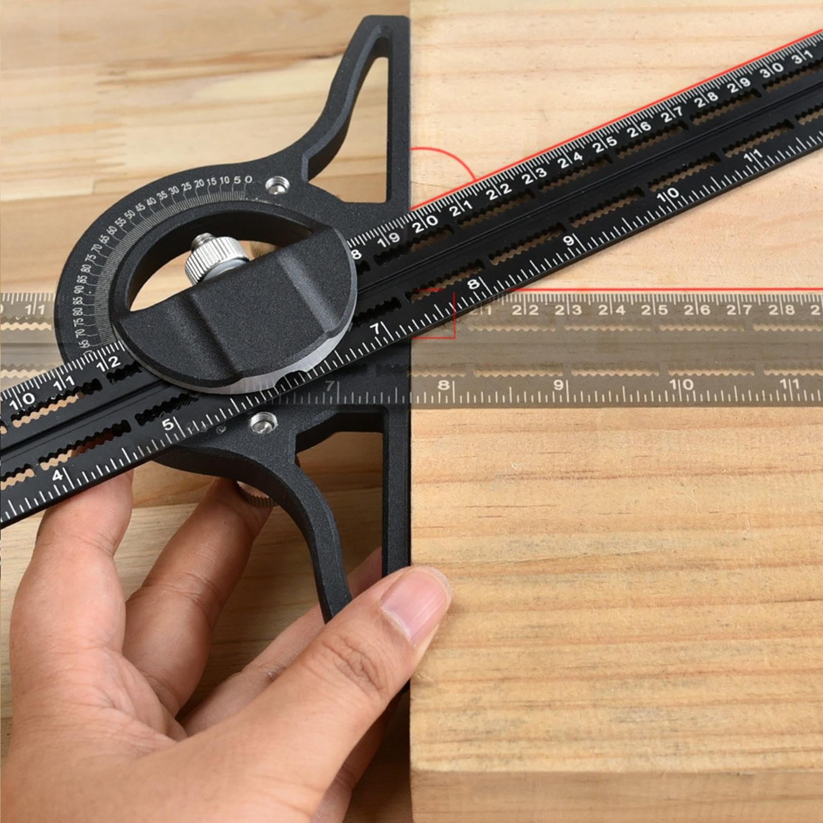 Cuadrado de medición ajustable: regla de transportador de 0-360 grados de | 30 cm, herramienta de diseño de carpintería de aluminio | Instrumento de búsqueda de ángulo preciso para carpintero Borde de