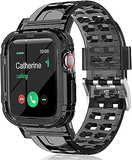 SXTDDSP Watch Band Compatible with Apple Watch 38mm 40mm 41mm 42mm 44mm 45mm, Jelly Crystal Clear Sport Band Soft Silicone Strap Case for Apple Watch Series 8/7/6/5/4/3/2/SE (Transparent) (Black, 42mm/44mm/45mm)