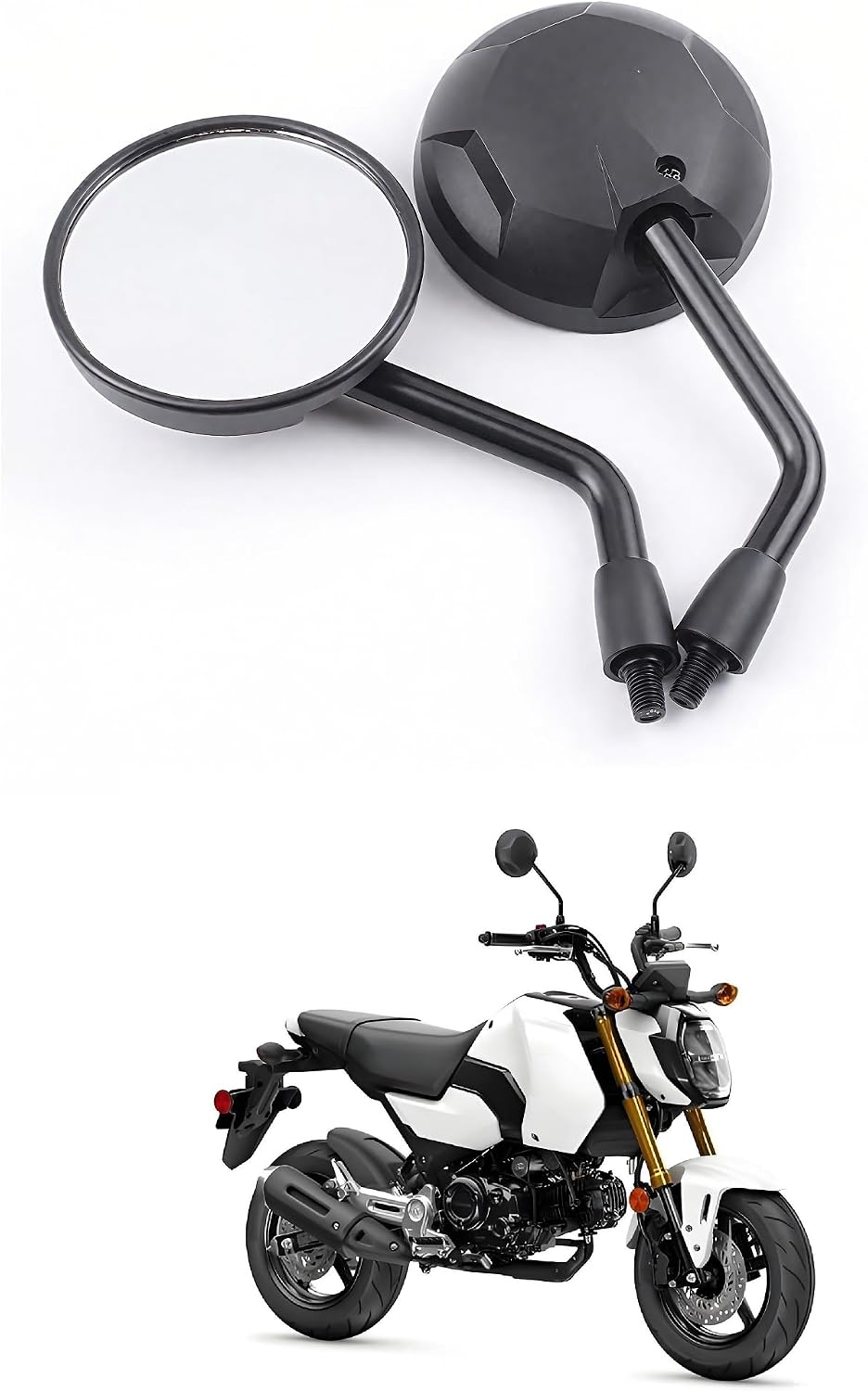 Motorcycle Rearview Mirrors 10mm Side Mirrors for Honda Grom 125 Rebel 300 500 CMX300 CMX500 fits More Motorcycles with M10 Thread Clockwise (NOT Fit Yamaha/Harley)