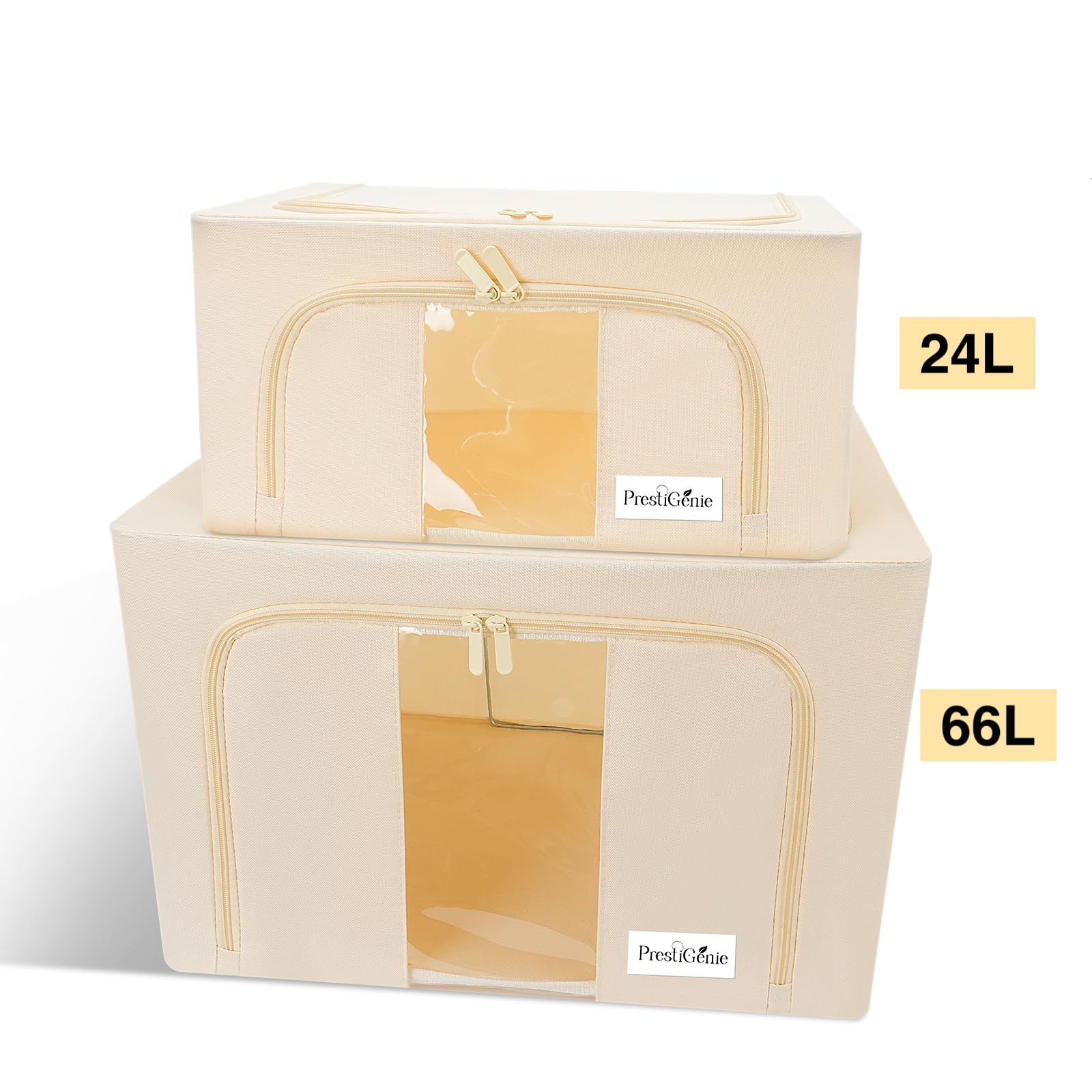 Lot de 3x 66L Sac de rangement vetement penderies rigide en tissu - Organisateur vetement - Boite de rangement vetement Couverture et oreiller avec Fenêtre transparente