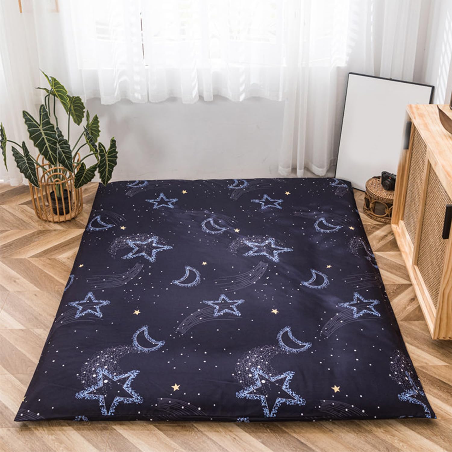 Futon Floor Mattress Cover with Zipper, 100% Cotton Cover for Traditional Shikibuton, Soft, Machine Washable, Star, 100x200cm/39x79