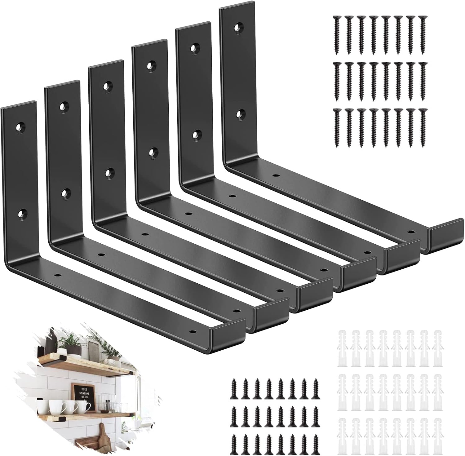 6 Pcs Heavy Duty Shelf Brackets, 9 inch Black Shelf Brackets Scaffold