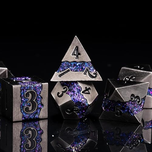 Miniatura 2 de Dungeons and Dragons - Juego de dados DND D&D D20 de metal con flecos individuales con caja, dados poliédricos para juegos de rol D12 D10 D% D8 D6