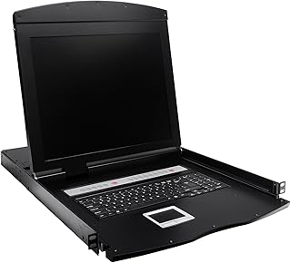 DIGITUS Professional 19 inch console - with 19 inch TFT display (48.3 cm diagonal) - integrated 8 port KVM switch - keyboard & touchpad - Swiss layout - RAL 9005 black