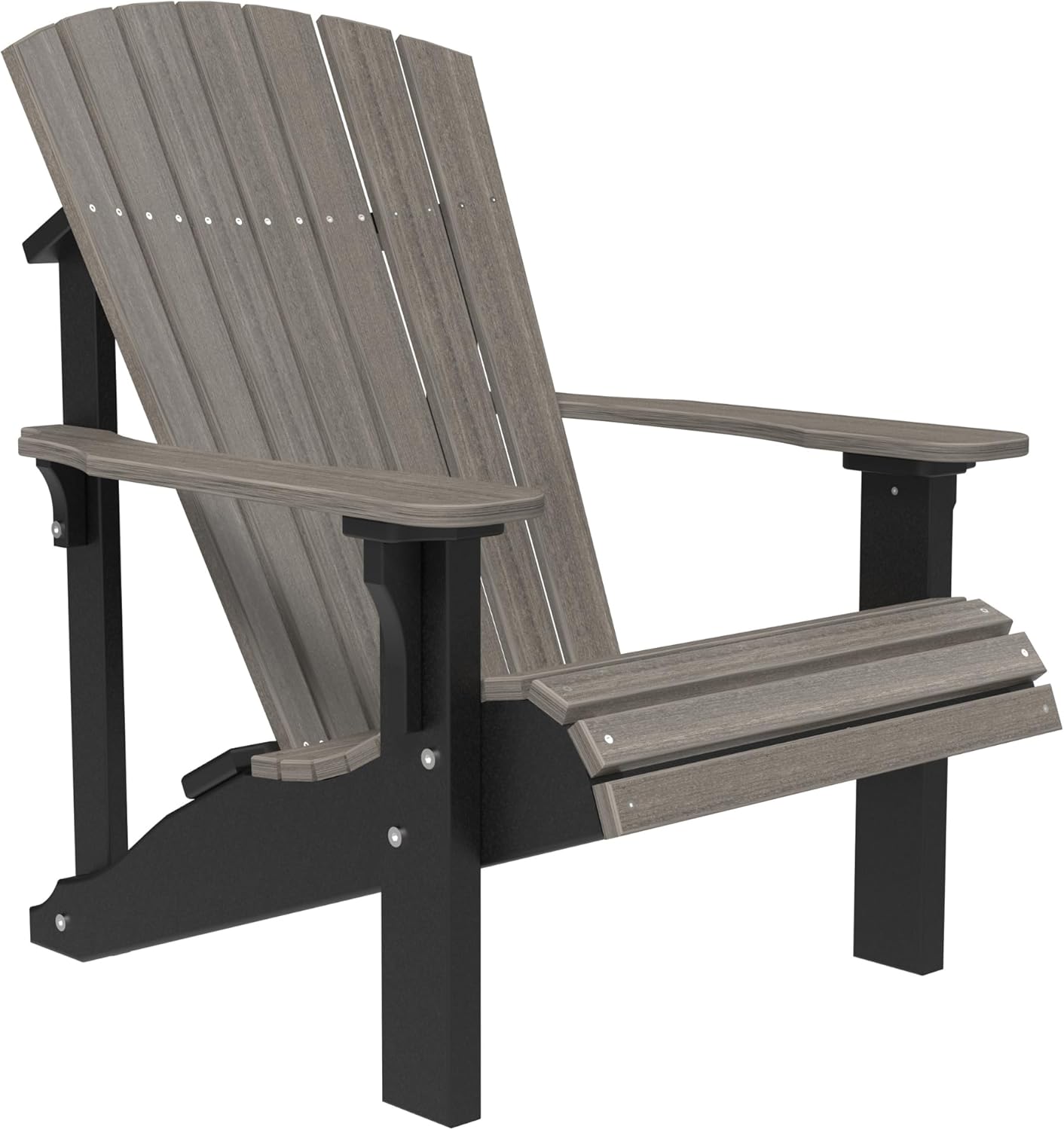 LuxCraft Plastic Poly Deluxe Adirondack Chair, Outdoor Patio Chair for Lawn and Garden - Amish Made in USA (Coastal Gray & Black)
