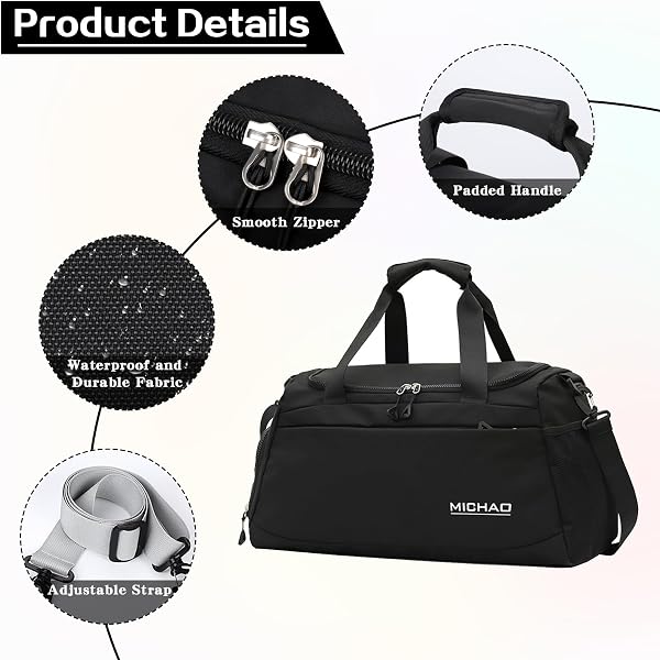 Damcyer Bolsa De Deporte, Bolsa Deporte Mujer para Mujer Grande con Compartimento Zapatos y Compartimento Mojado, Bolsa De Viaje Mochila Gimnasio, Negro Retro - 3