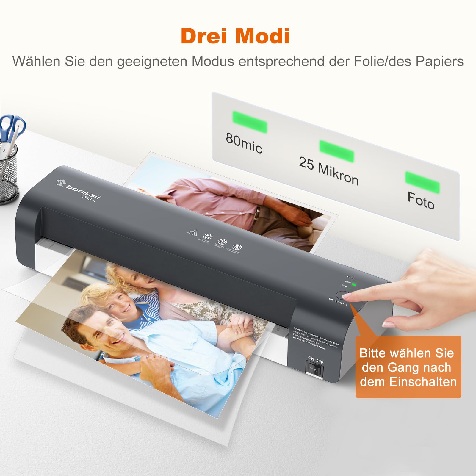 Bonsaii A3 Laminiergerät & A4 Laminierfolien Set – Schnelles Aufwärmen, 80-125 Mikron, 100 Folien, Für Schule, Büro und Heimgebrauch (L318-A + LP100-A4)