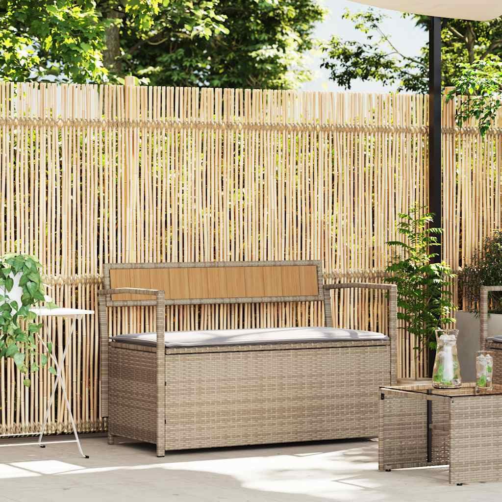vidaXL Gartenbank mit Stauraum und Kissen Beige Poly Rattan, Gartenbank, Parkbank, Outdoor-Bank, Sitzbank, Terrassenbank, Außenbank, Gartenmöbel
