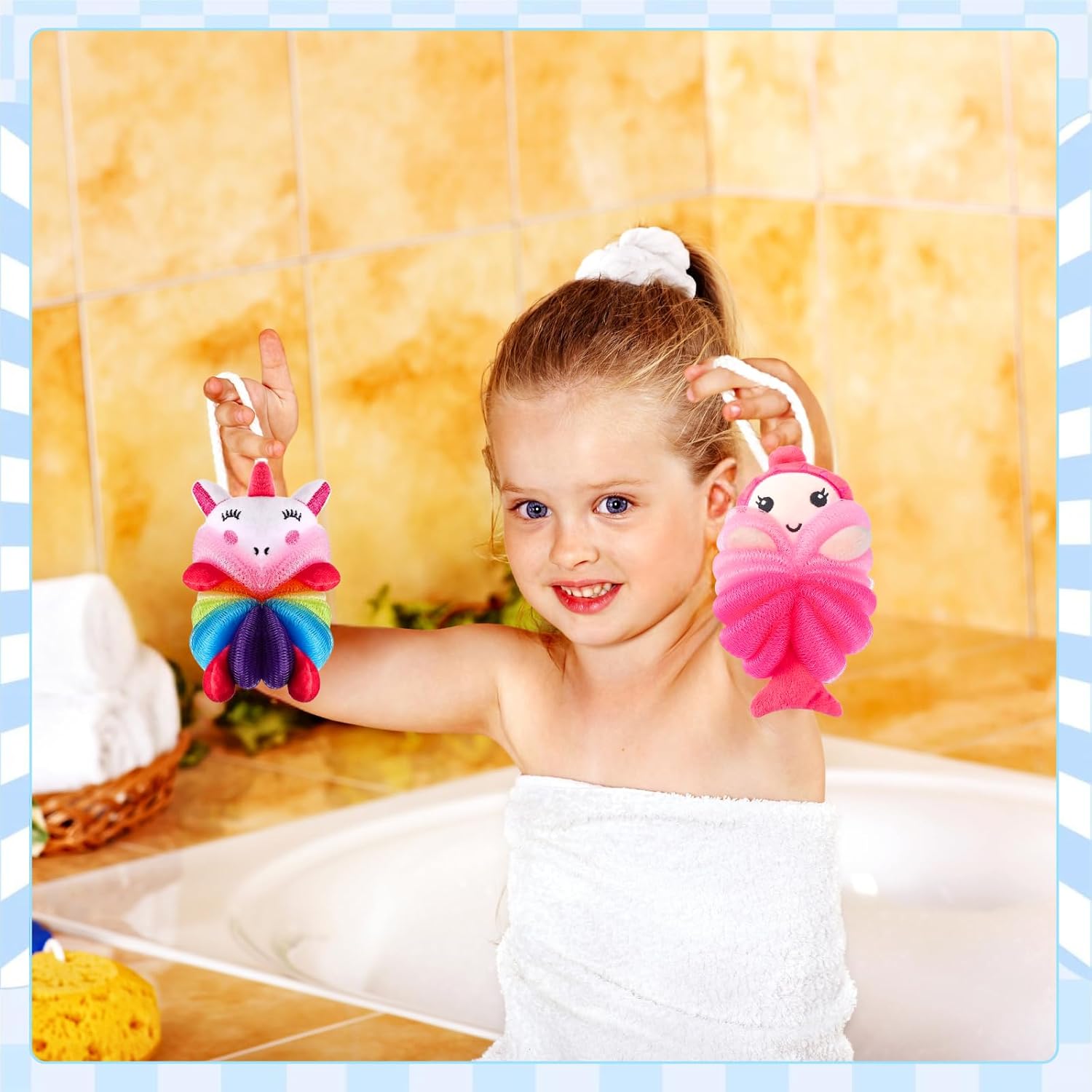 ASTRYAS 6 Pcs Bath Loofahs Kids Toddler Cute Animal Bath Sponges Loofah Pouf Body Scrubber Mesh Sponges for Children Shower Washing Exfoliating