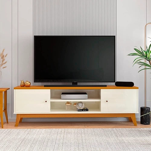 VIA NOSSA - Rack para Tv até 75 Polegadas 2 Portas Itália 180cm Cor:off White/cedro
