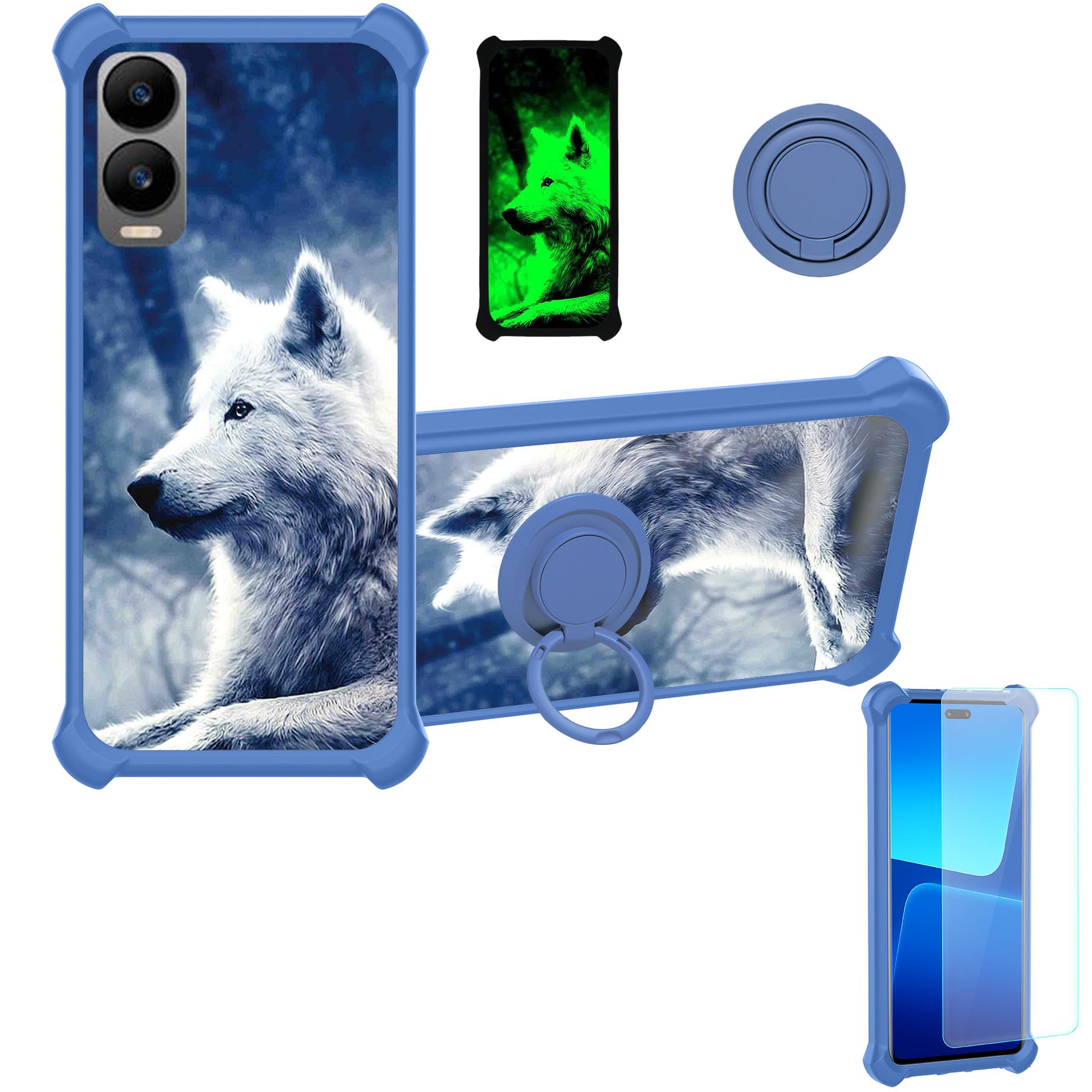 jioeuinly Case Compatible for Cricket Debut S3 U572AC Phone Case Cover [with Tempered Glass Screen Protector][Hard PC + Soft Silicone][Ring Support] [