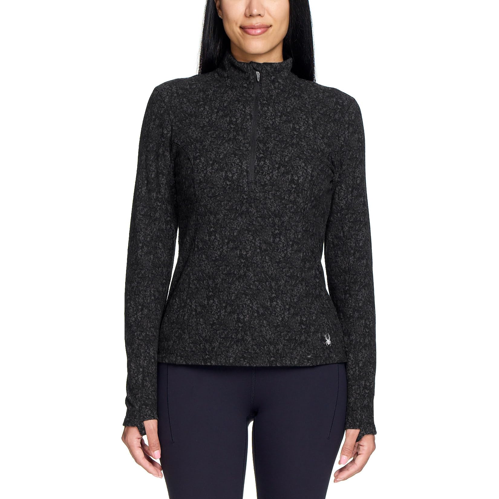Spyder Women's 1/4 Zip Fleece Pullover with Thumbholes, Black, XL