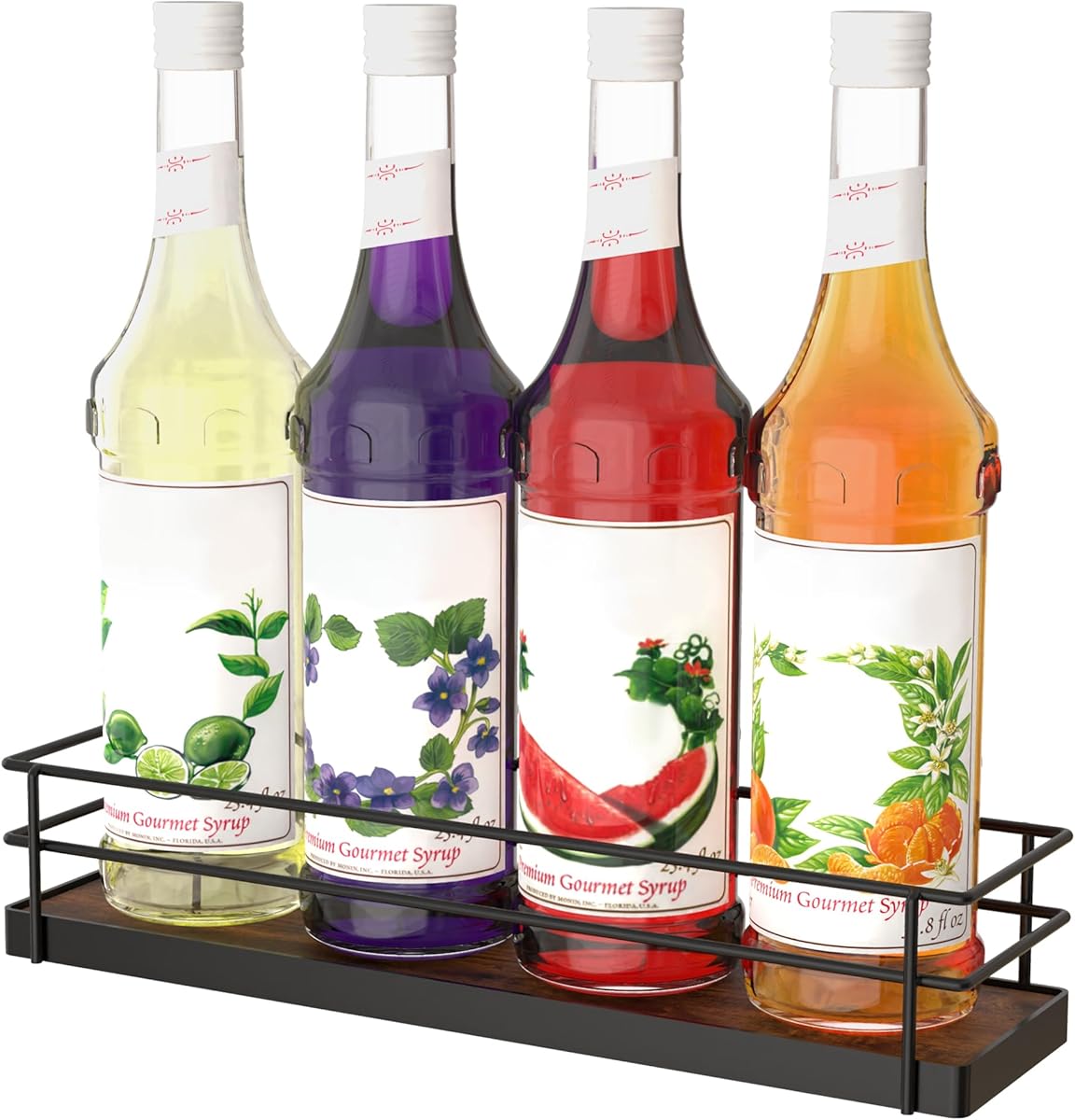 Alyoen Coffee Syrup Rack Organizer, Syrup Holder Stand for Coffee Bar, 4 Bottles Small Coffee Bar Organizer Shelf, Coffee Station Organizer for Countertop Wine, Liquor