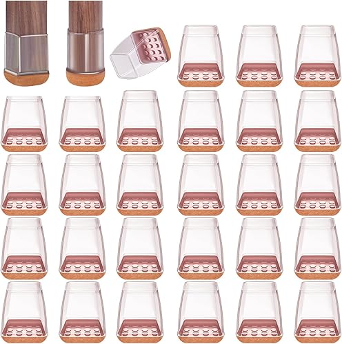 Protectores transparentes para patas de silla para suelos de madera dura, 32 unidades, almohadillas de fieltro redondas y cuadradas para patas de
