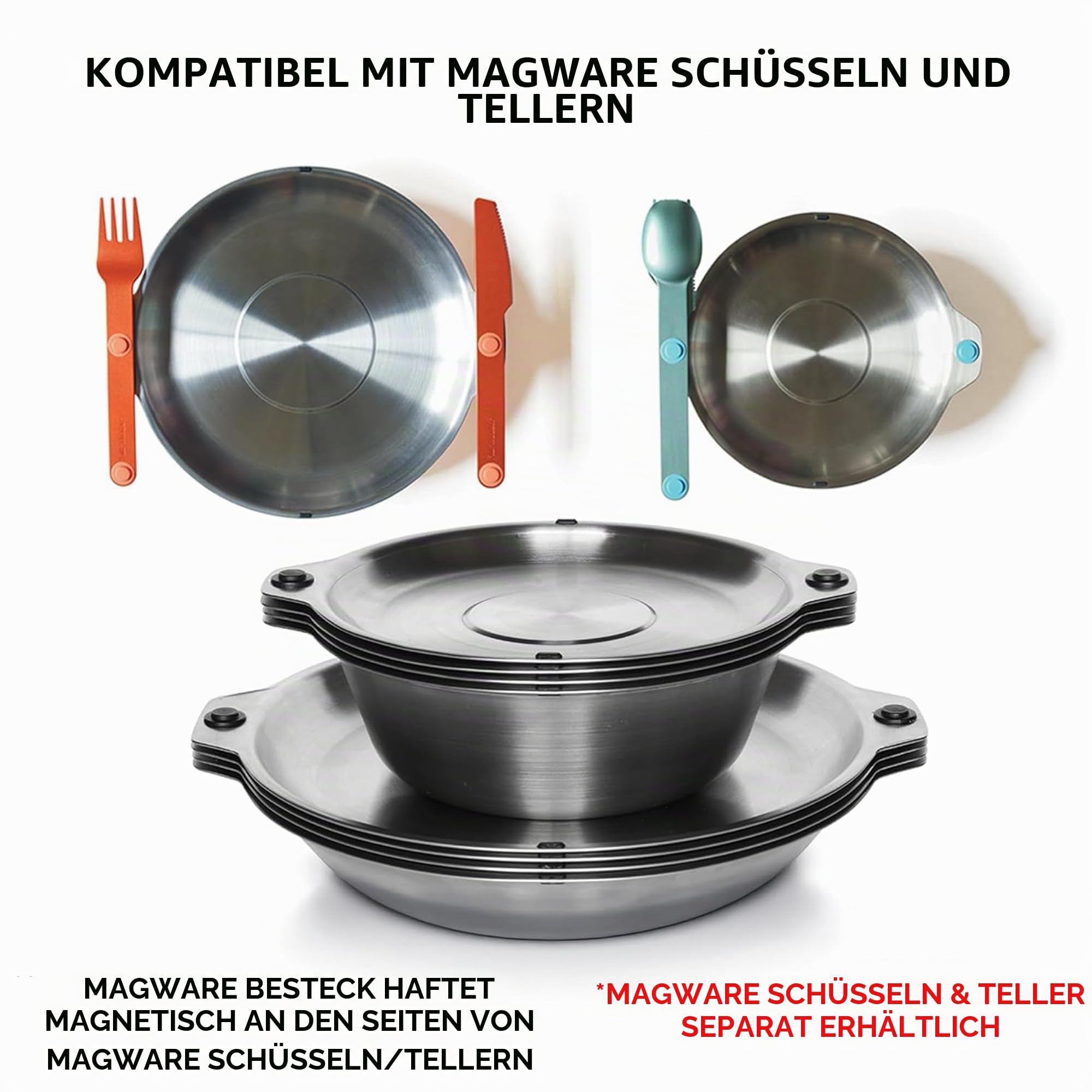 FULL WINDSOR Magware Magnetisches Camping-Besteck-Set, Reiseutensilien für Camping, Kochen und Essen im Freien, Messer, Gabel und Löffel, tragbares Besteck mit Tasche, Schwarz, 3 Stück