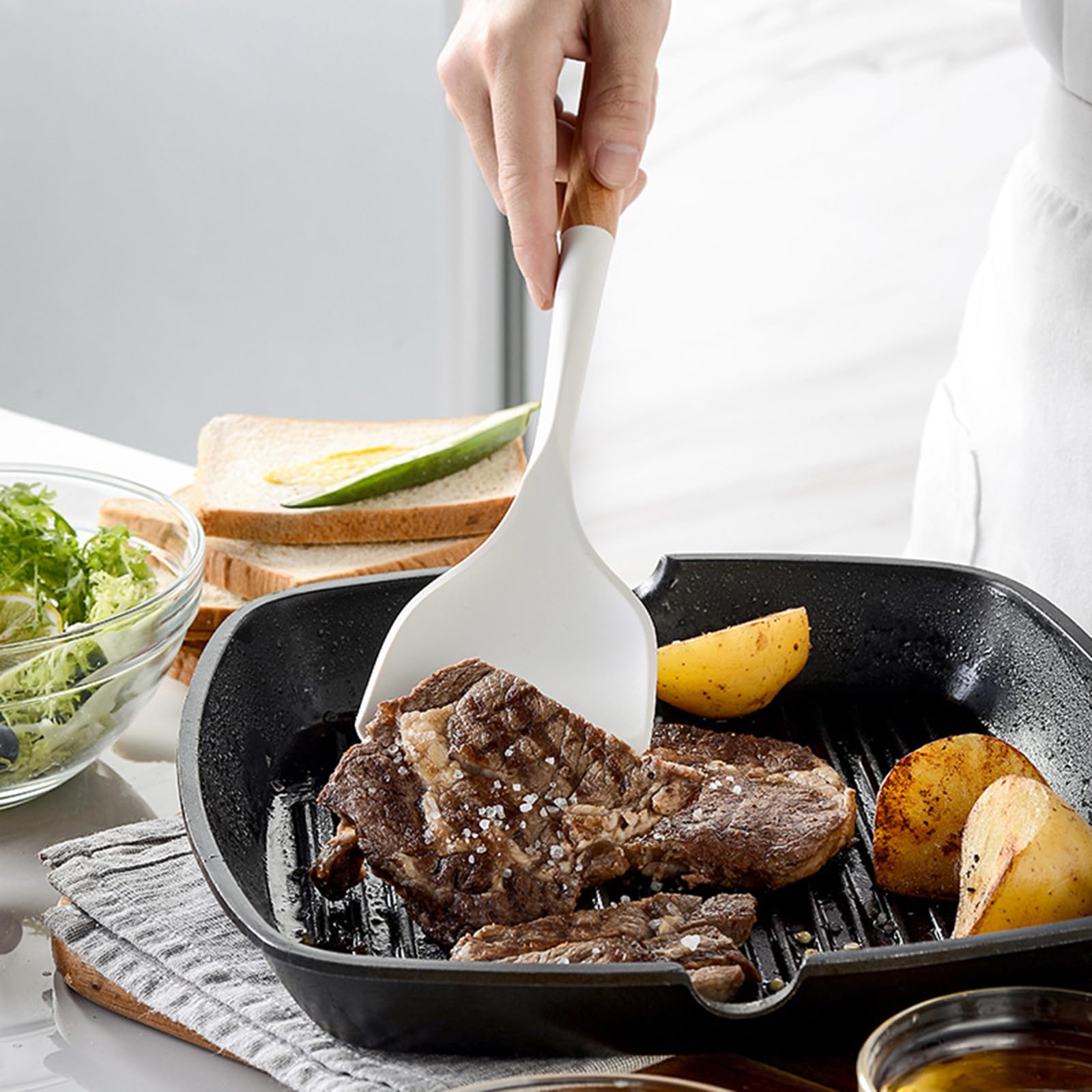 13 Stück Küchenhelfer Set, Silikon Küchenutensilien Set, Antihaft Hitzebeständiger Holzgriff Kochbesteck Mit Utensilienhalter, Silikonspatel Kochgeschirr Set, Spülmaschinengeeignet