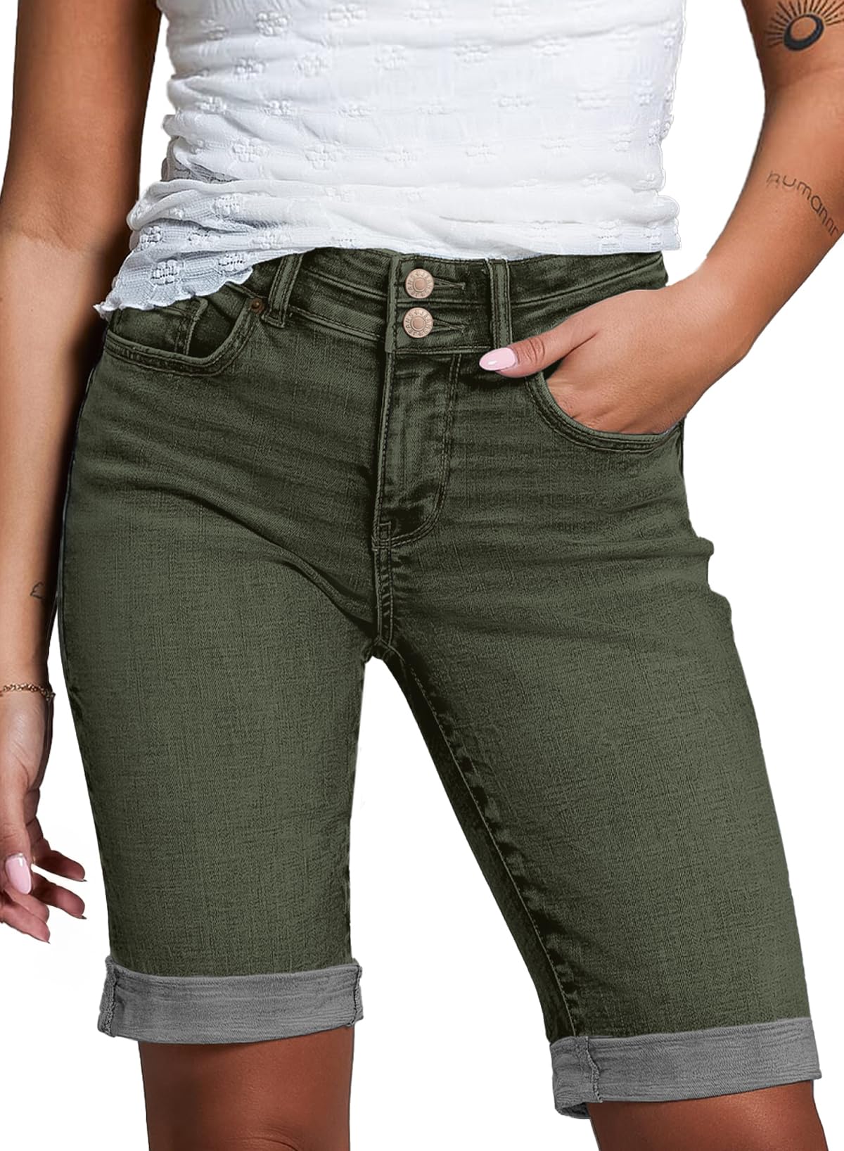 Sidefeel Women's Jean Shorts High Waisted Stretchy Bermuda