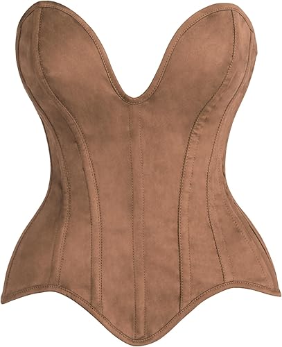 Daisy Corsets Womens Tan Suede Plunge Steel Boned Corset Top & Plus Size Western