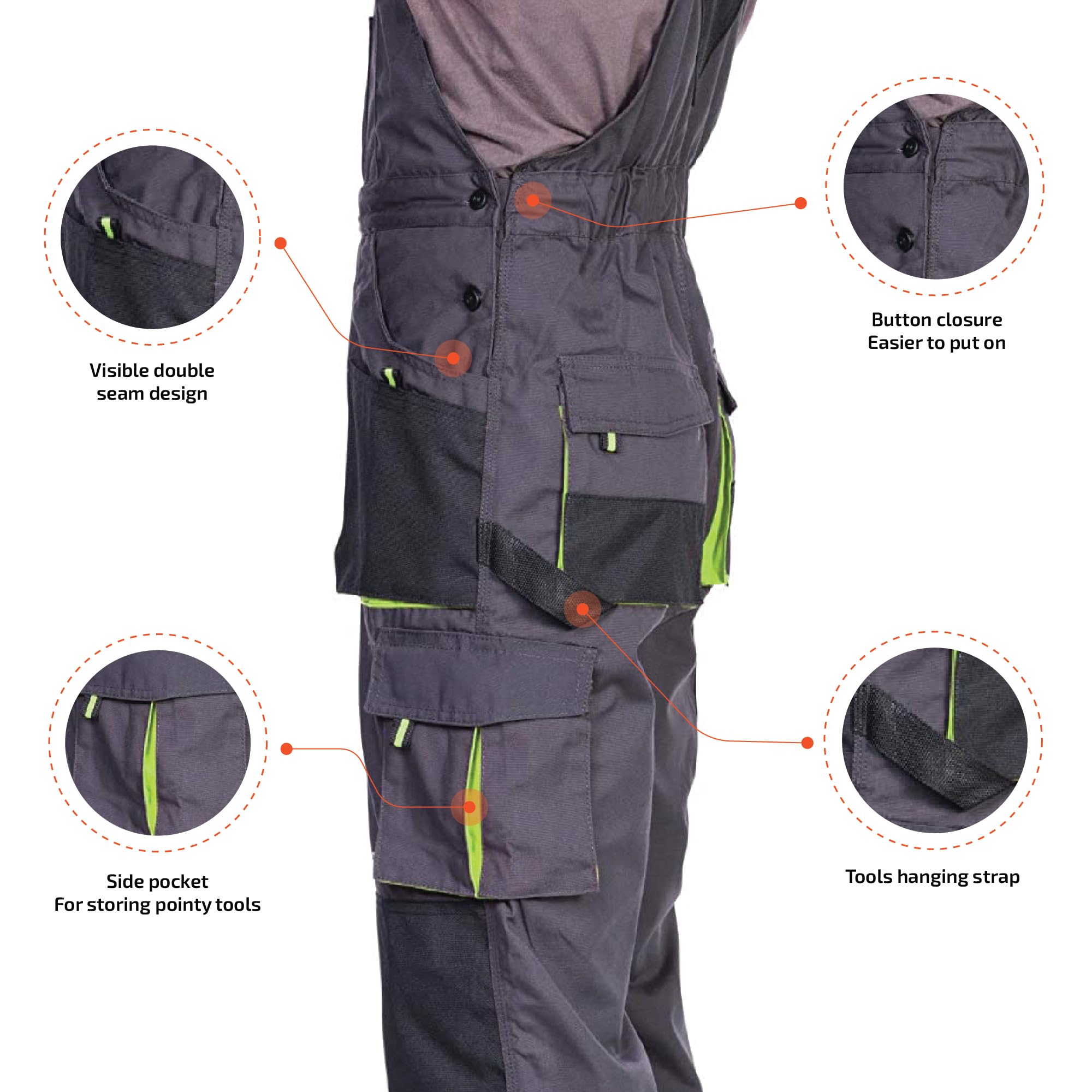 MAZALAT Salopette da Lavoro Uomo - Pantaloni Con Tasche per Imbottitura e Ginocchiere, Tuta Combinata, Taglie S-3XL