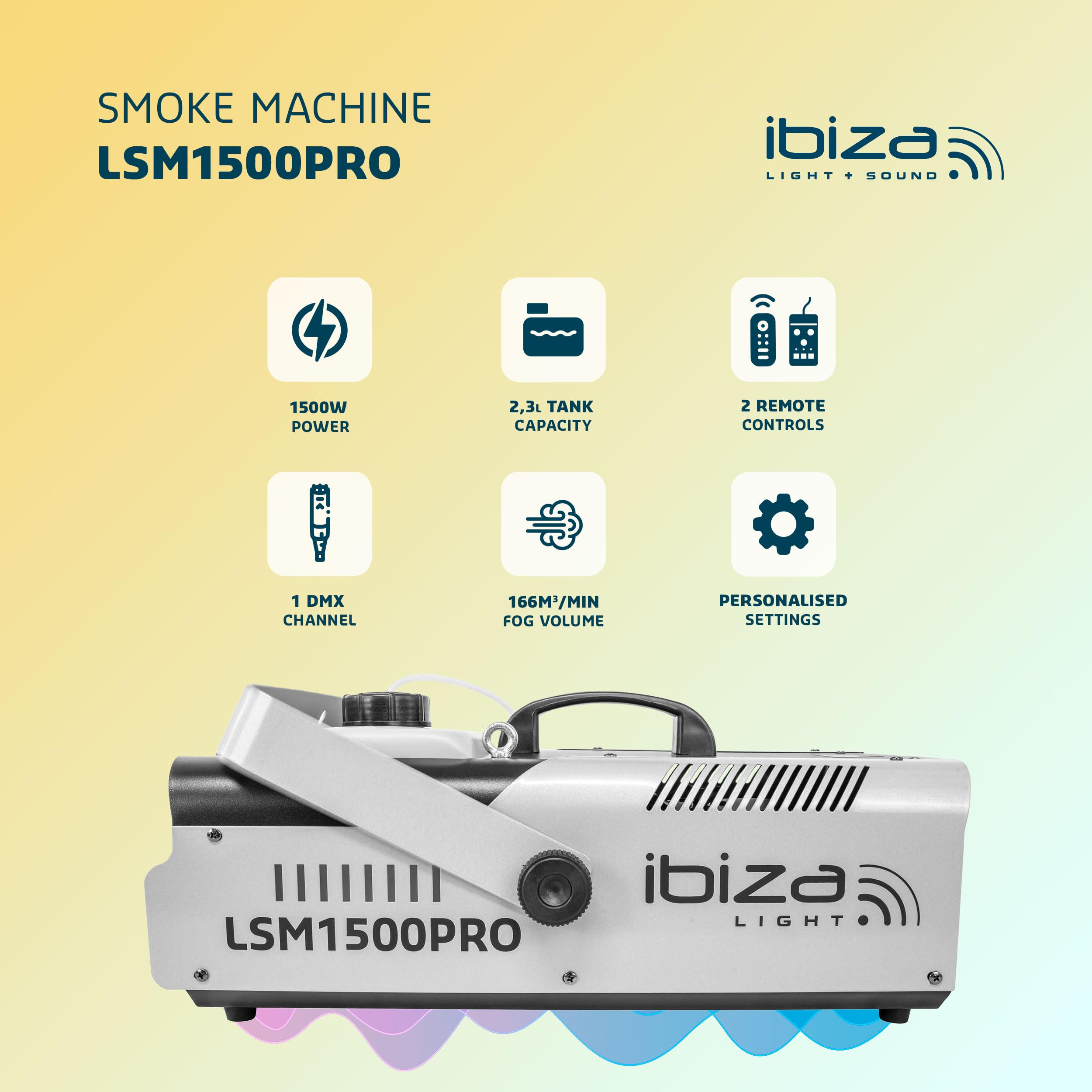 Ibiza - LSM1500PRO - Machine à fumée professionnelle de 1500W programmable en DMX et télécommande - Noir
