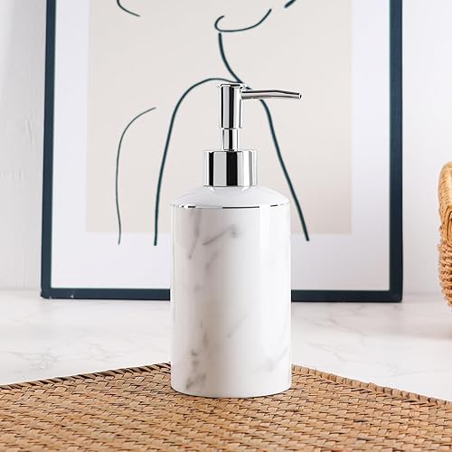 Miniatura 7 de Dispensador de jabón de cerámica, dispensador de loción con aspecto de mármol, dispensador de jabón líquido de manos de 12.5 onzas, botella para
