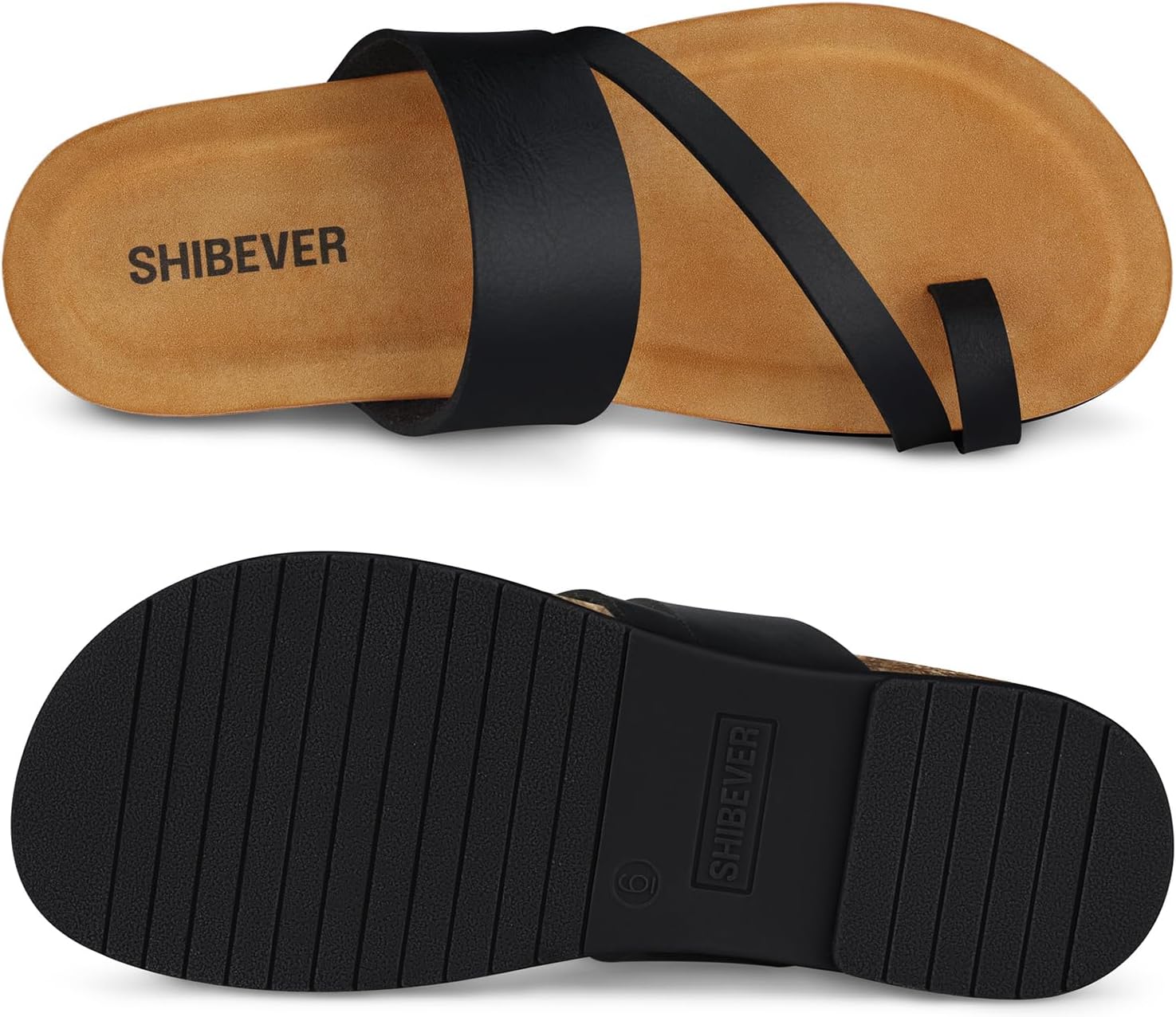SHIBEVER Women's Flip Flops Sandals: Comfortable Dressy Cork Footbed Arch Support Slip On Ring Toe Thong Walking Sandals