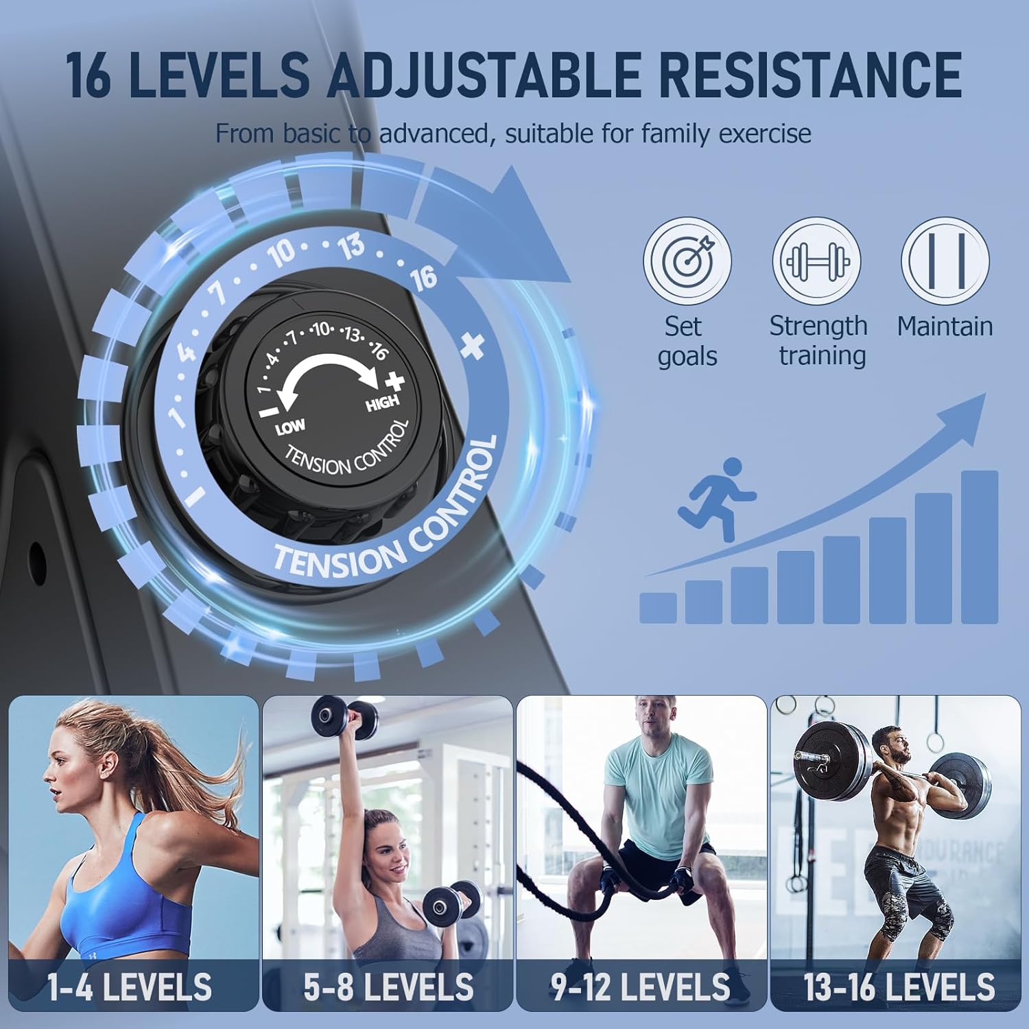Rowing Machine, MOSUNY Magnetic Rowing Machines for Home Gym with 16 Levels Resistance, Maximum Load of 350 LB, Upgrade to Double Slide Rails, App Supported, Vertical Storage - Image 3