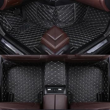 Custom Car Floor Mats for Peugeot 308 2007-2013 Phase 1, Premium Leather All-Weather Liners, Full Coverage Non-Slip Waterproof Carpets Accessories for Sedan SUV Truck, B/Black-White